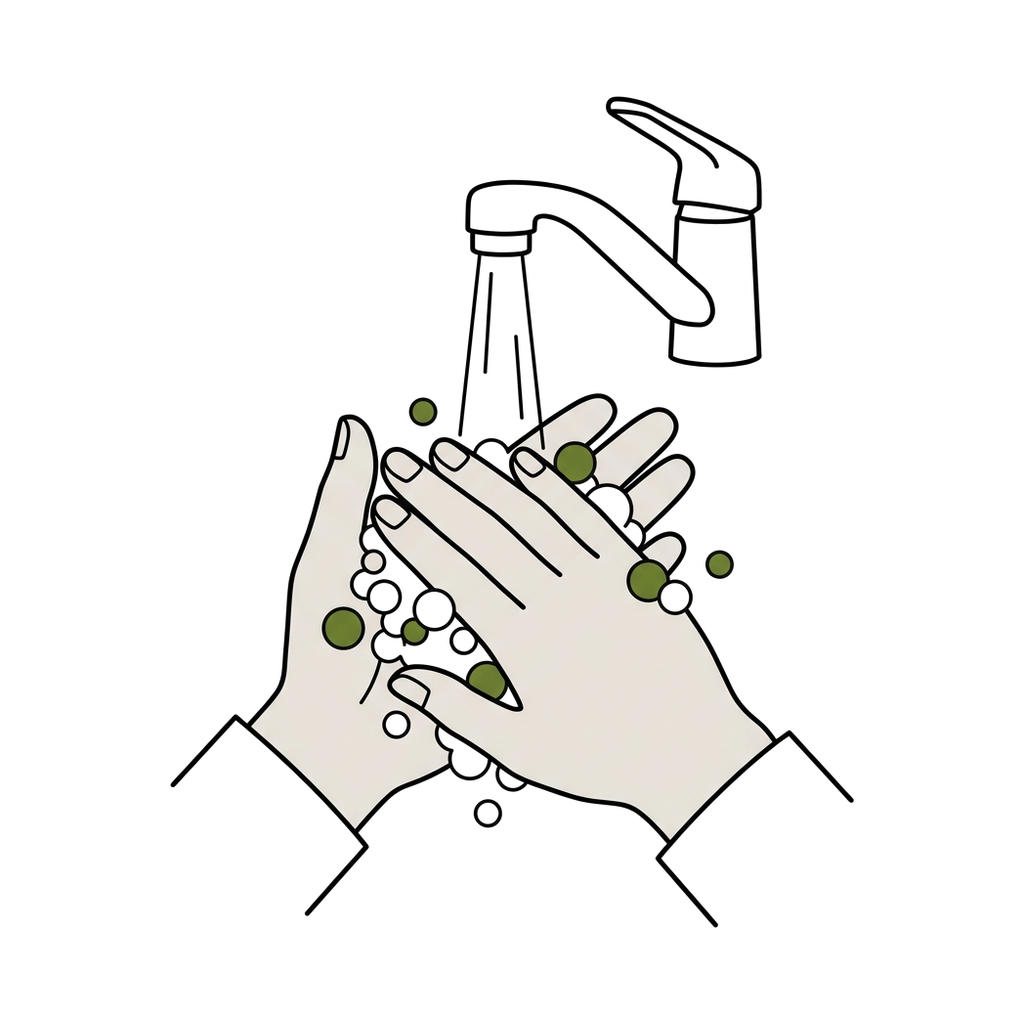 Drawing of hands being washed
