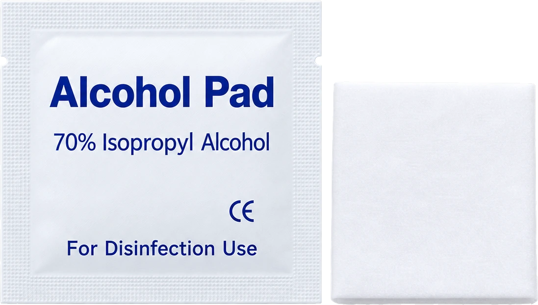 An alcohol pad sachet and the pad inside